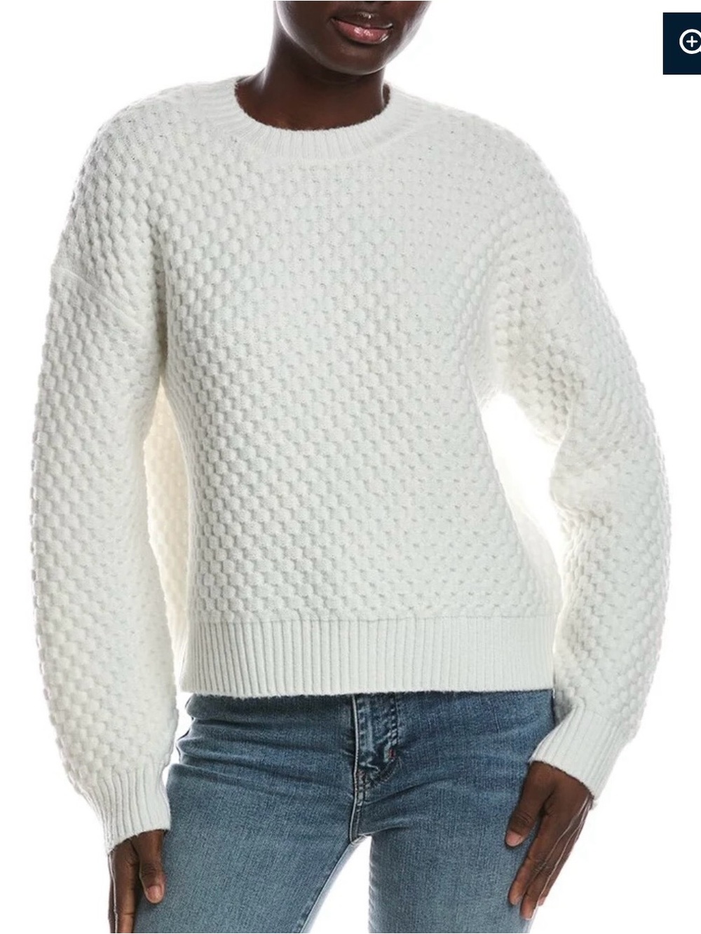 Michael Stars Ivory Bubble-Knit Crew Sweater - Sophia Honeycomb Stitch Sweater